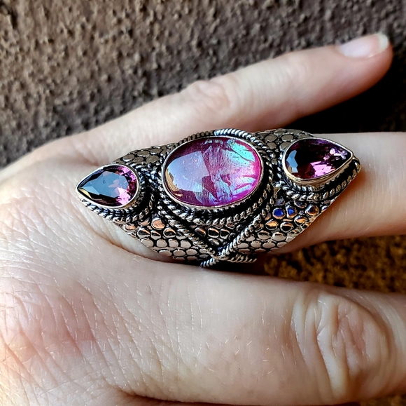 New Triplet Opal & Amethyst 925 Silver Statement Ring. - Picture 9 of 16